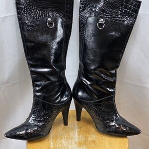 Gianni Bini Black Croc-Patterned Heeled Boots